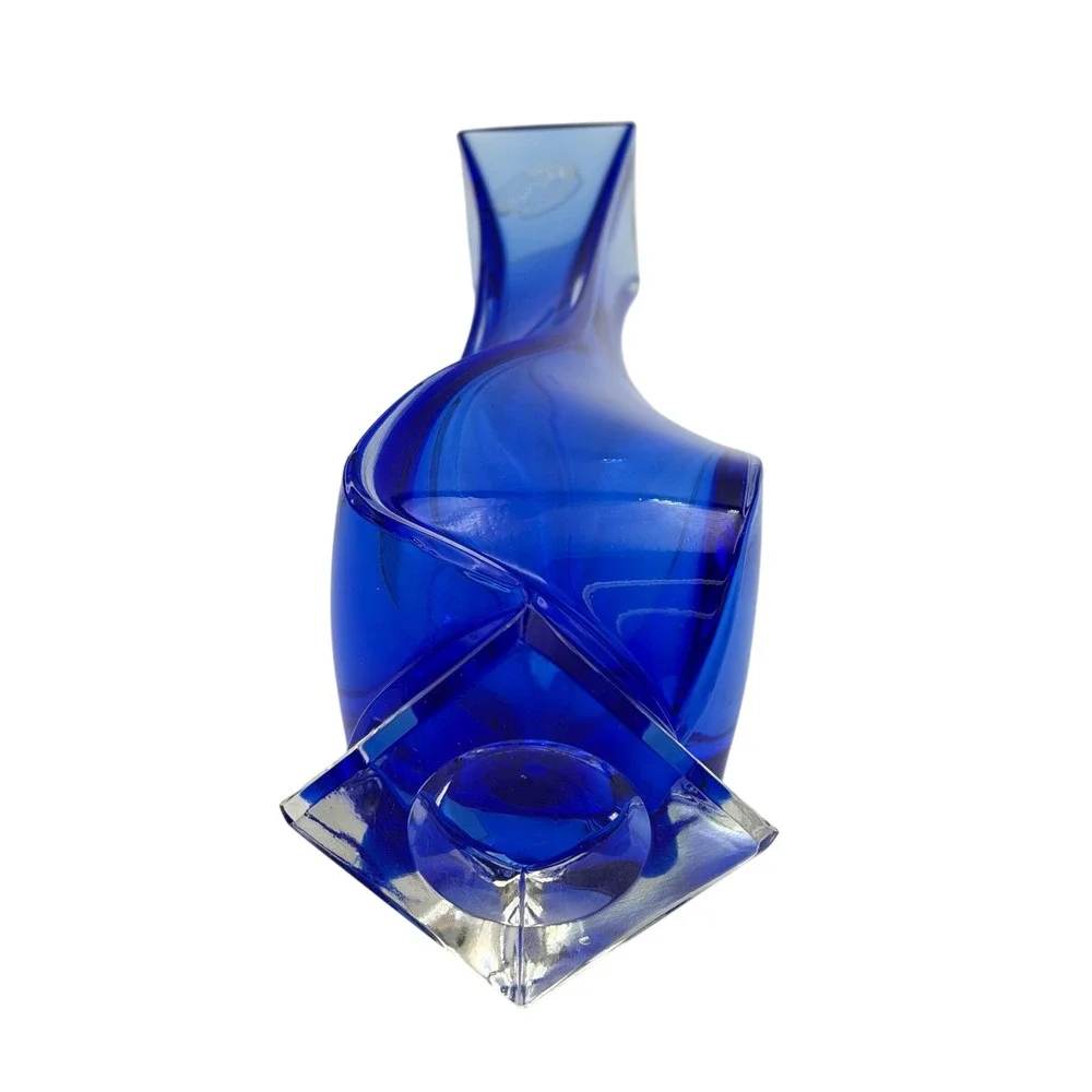 Vtg Royal Gallery Cobalt Blue Lead Crystal Twisted Bud Vase Italy Macy Co 9 in